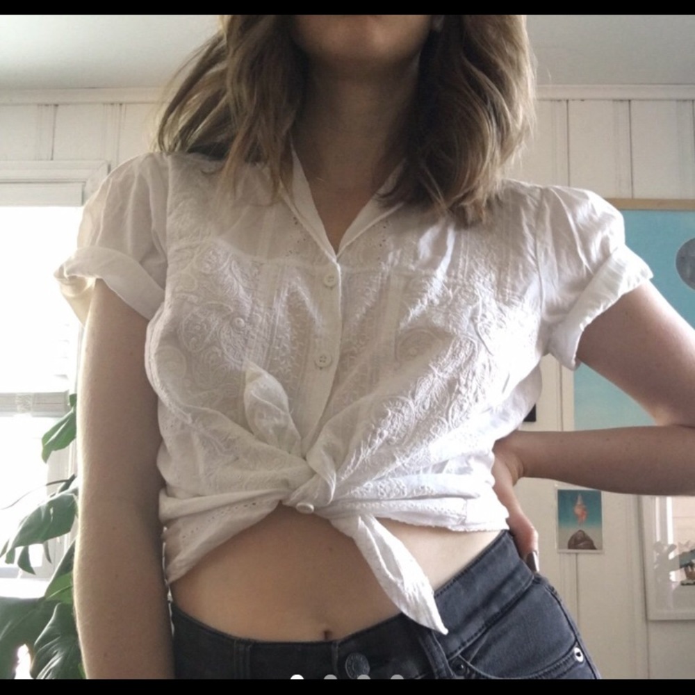 Paisley embroidered white top